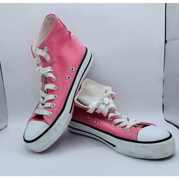 Girls Size 6 High Top Pink Canvas Sneakers Lace Up Soft Insole Non Slip Shoes - Picture 1 of 11